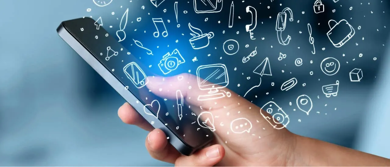 Stock image of a smartphone with app icons